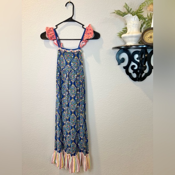 Matilda Jane Blue Pink Spring Fling Ruffle Maxi Sleeveless Dress Girls Sz 6 - Picture 1 of 8